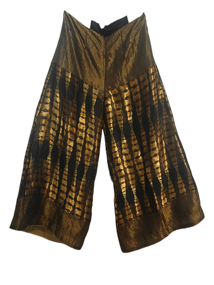 Black and gold patterned plazzo on a white background