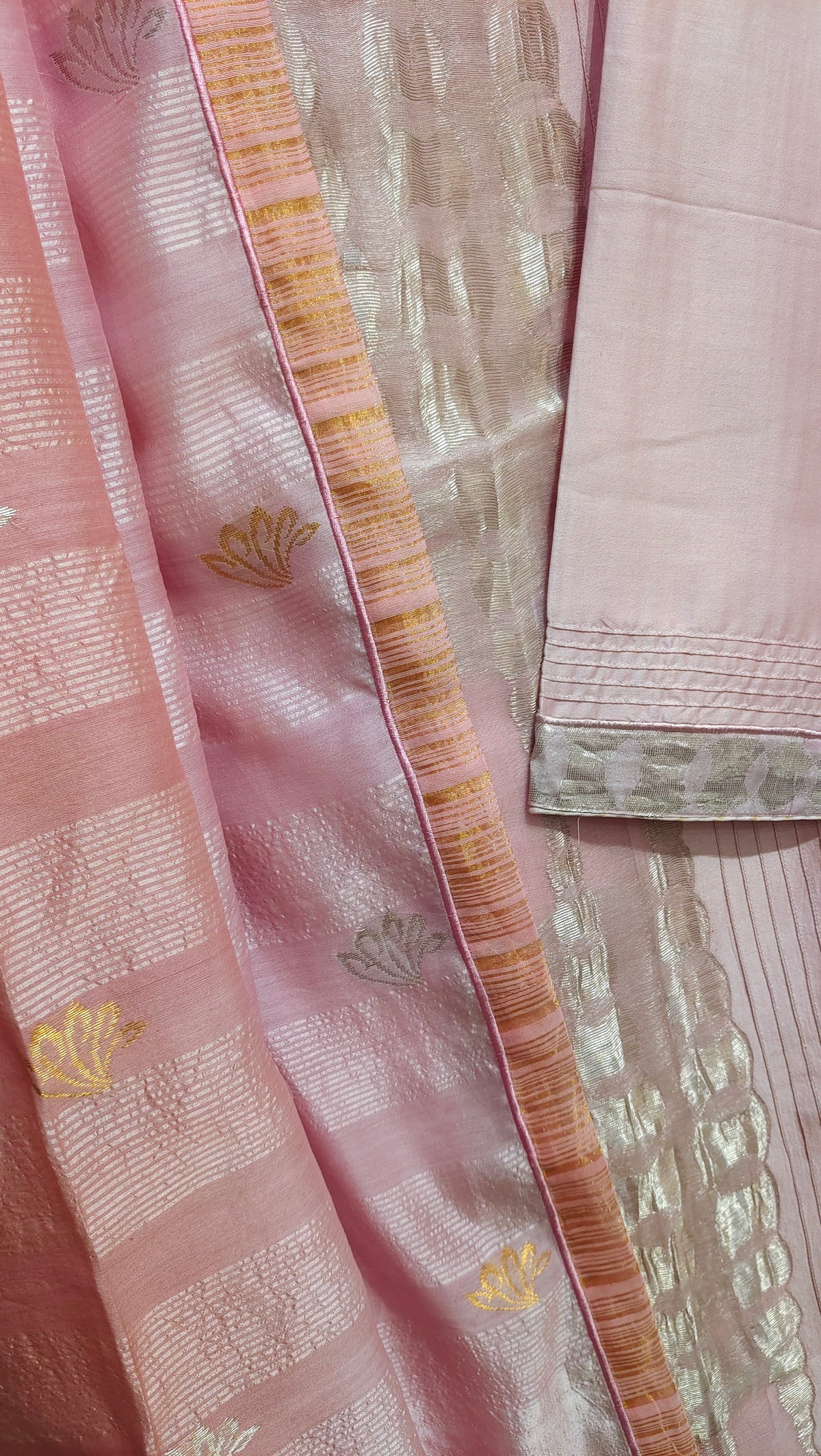 Semi Stitched Chanderi Formal Suitset