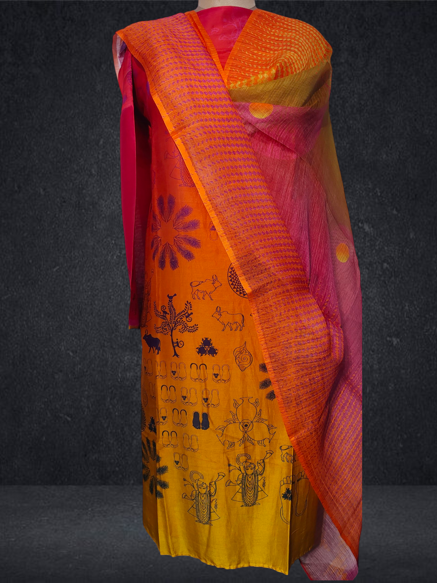 Semi Stitched Chanderi Casual Suitset