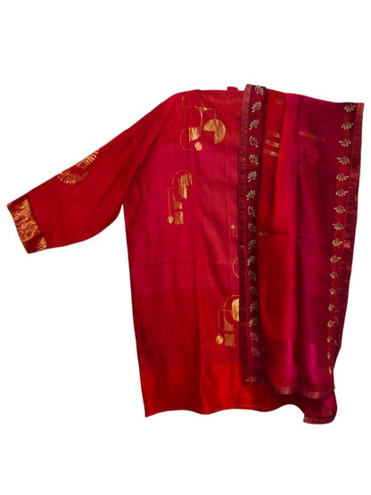 Semi Stitched Chanderi Formal Suitset