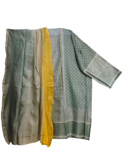 Semi Stitched Chanderi Casual suitset