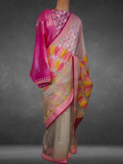 Chanderi Formal Patti Applique Saree