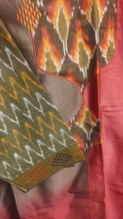 Close-up of patterned fabric with geometric design on a textured surface