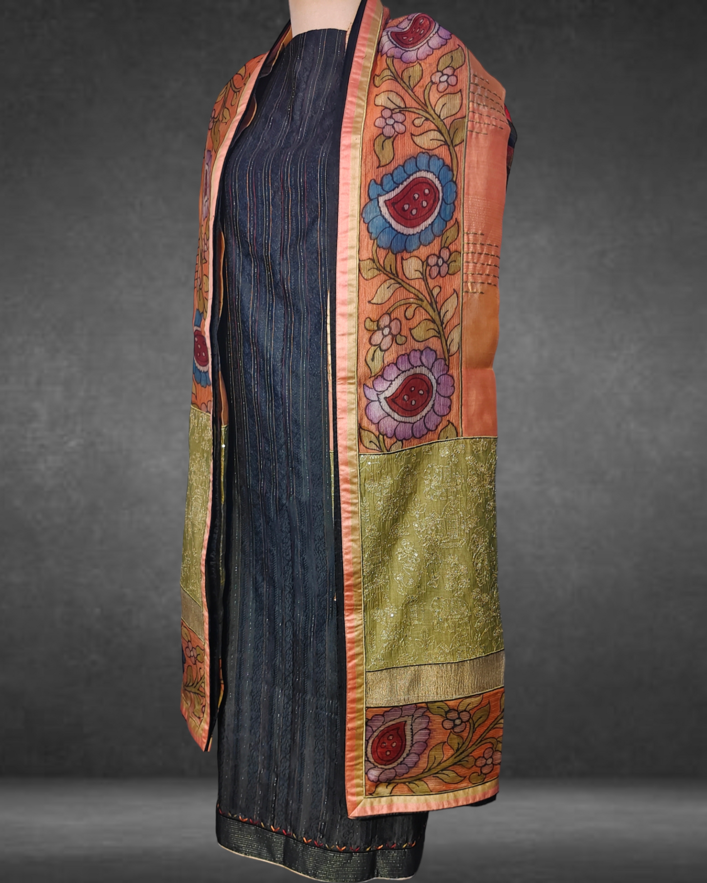 Semistitched Kurta Multicolour Brocade With Kalamkari Dupatta Formal Suitset VISHAL KAPUR STUDIO