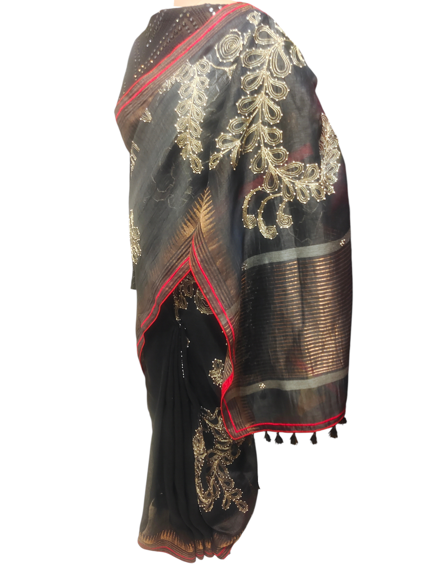 Formal silk linen embroidered Saree
