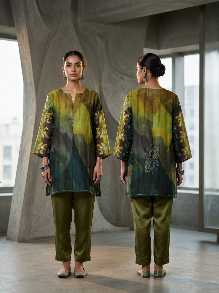 Semi Stitched printed chanderi Tunic
