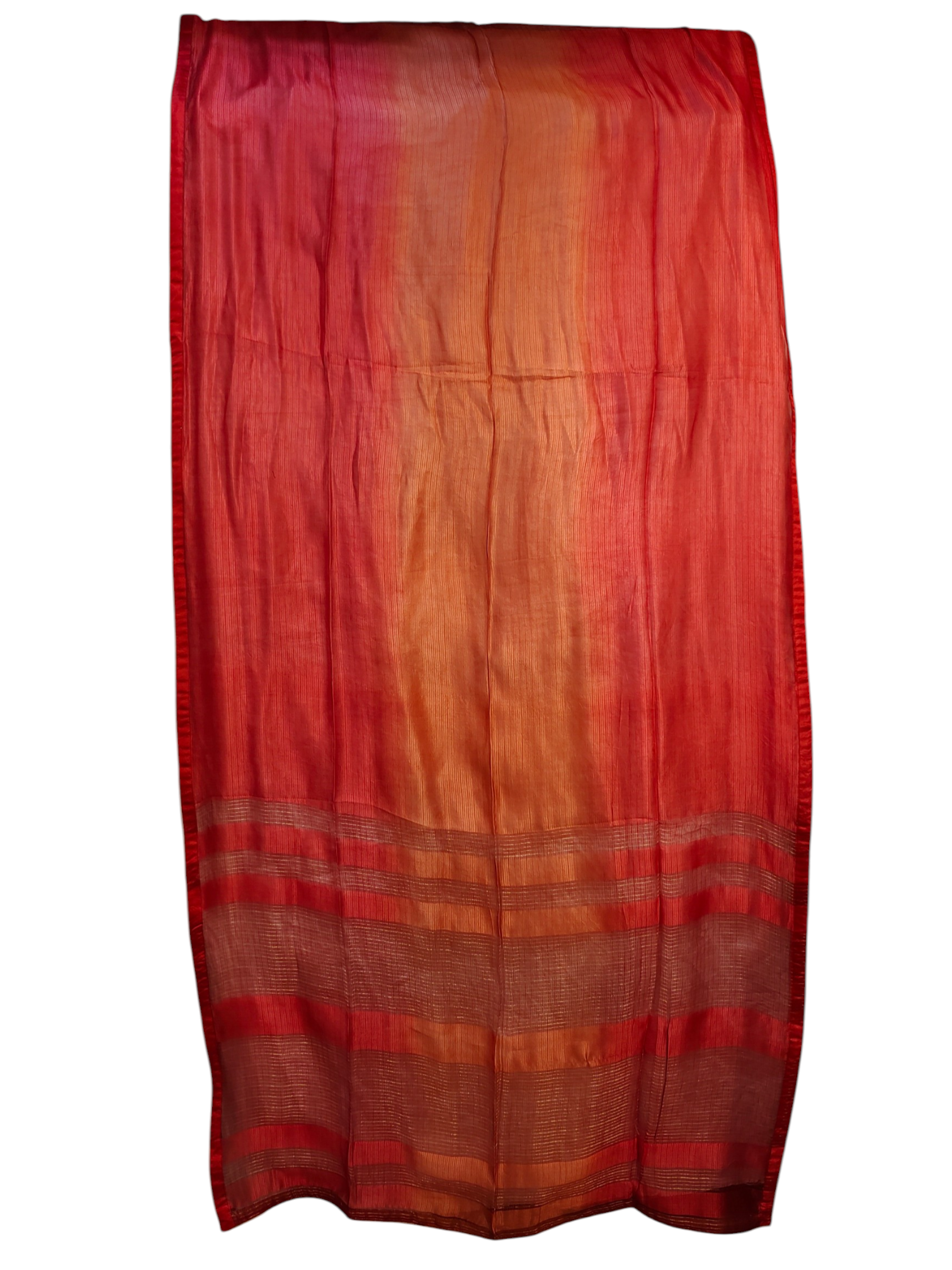 Red and orange striped dupatta on a white background