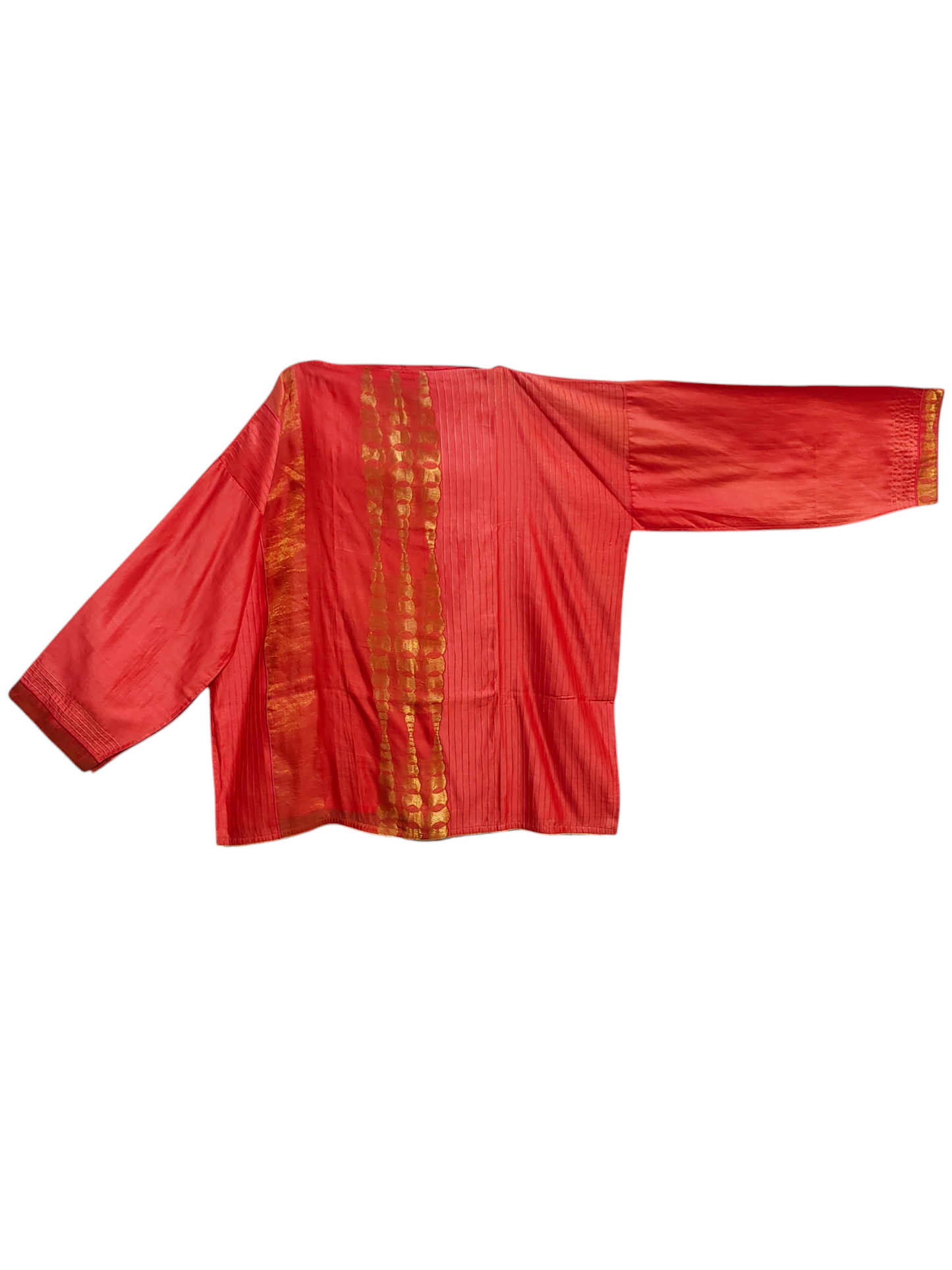 Pink tunic with gold stripes on a white background