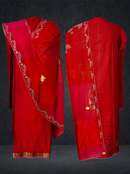 Semi Stitched Formal chanderi Suitset