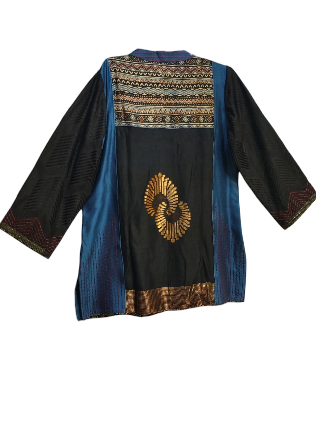 Formal Aaroh Indigo Black Ajrakh Chanderi Midlength Jacket