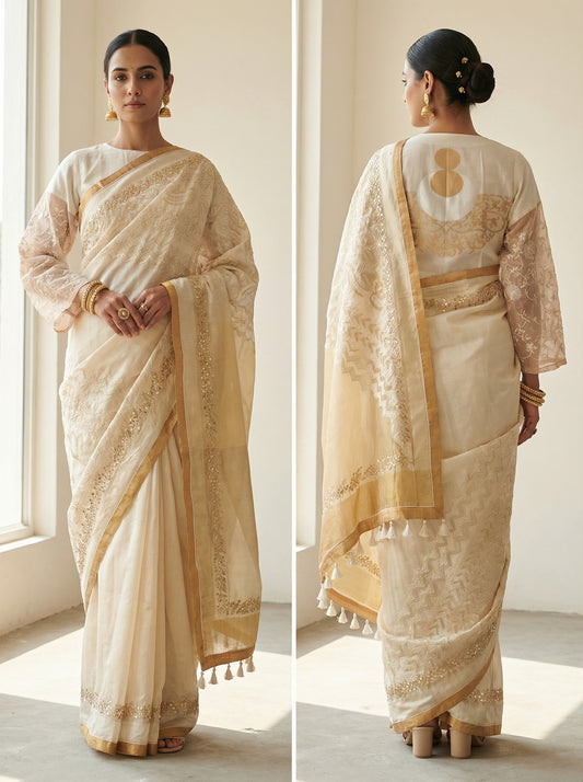 Formal Chanderi cutwork gota Saree