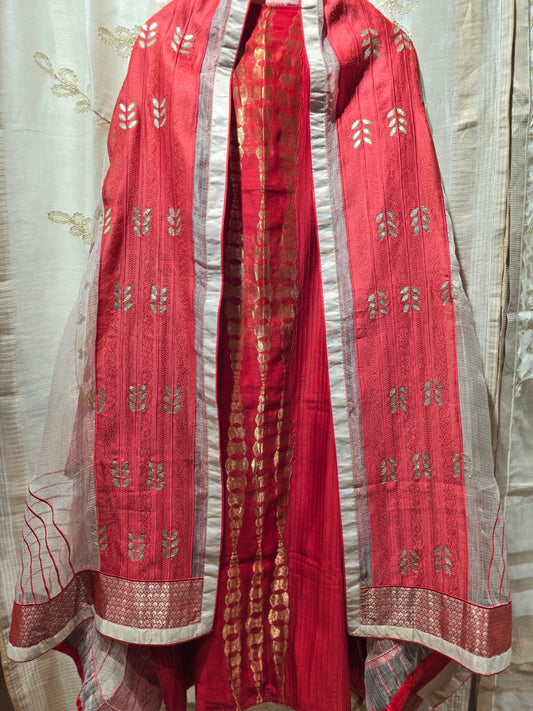 Semi Stitched Chanderi Formal Suitset