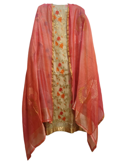 Semi Stitched Chanderi Formal Suitset