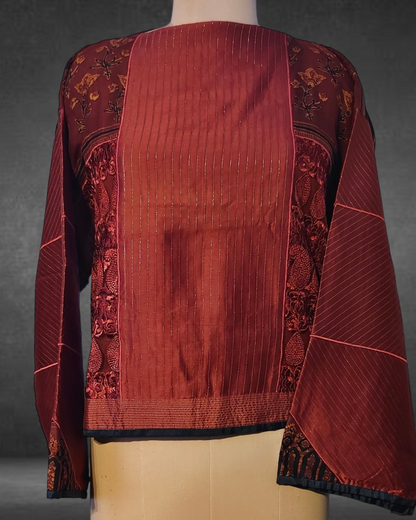 Semistitched Chanderi Formal Blouse With Ajrakh VISHAL KAPUR STUDIO