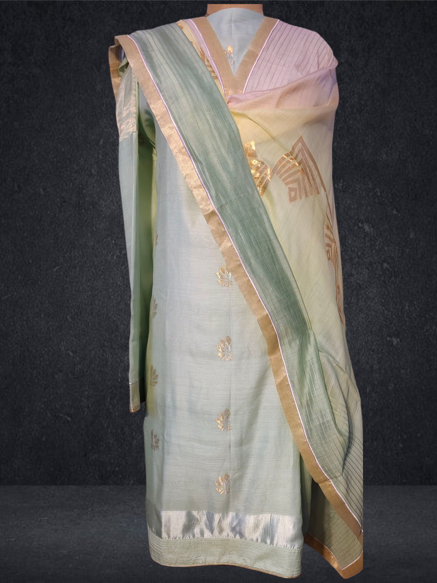 Semi Stitched Formal chanderi Suitset