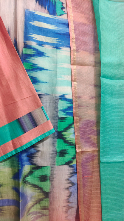 Semi Stitched Chanderi Casual Suitset