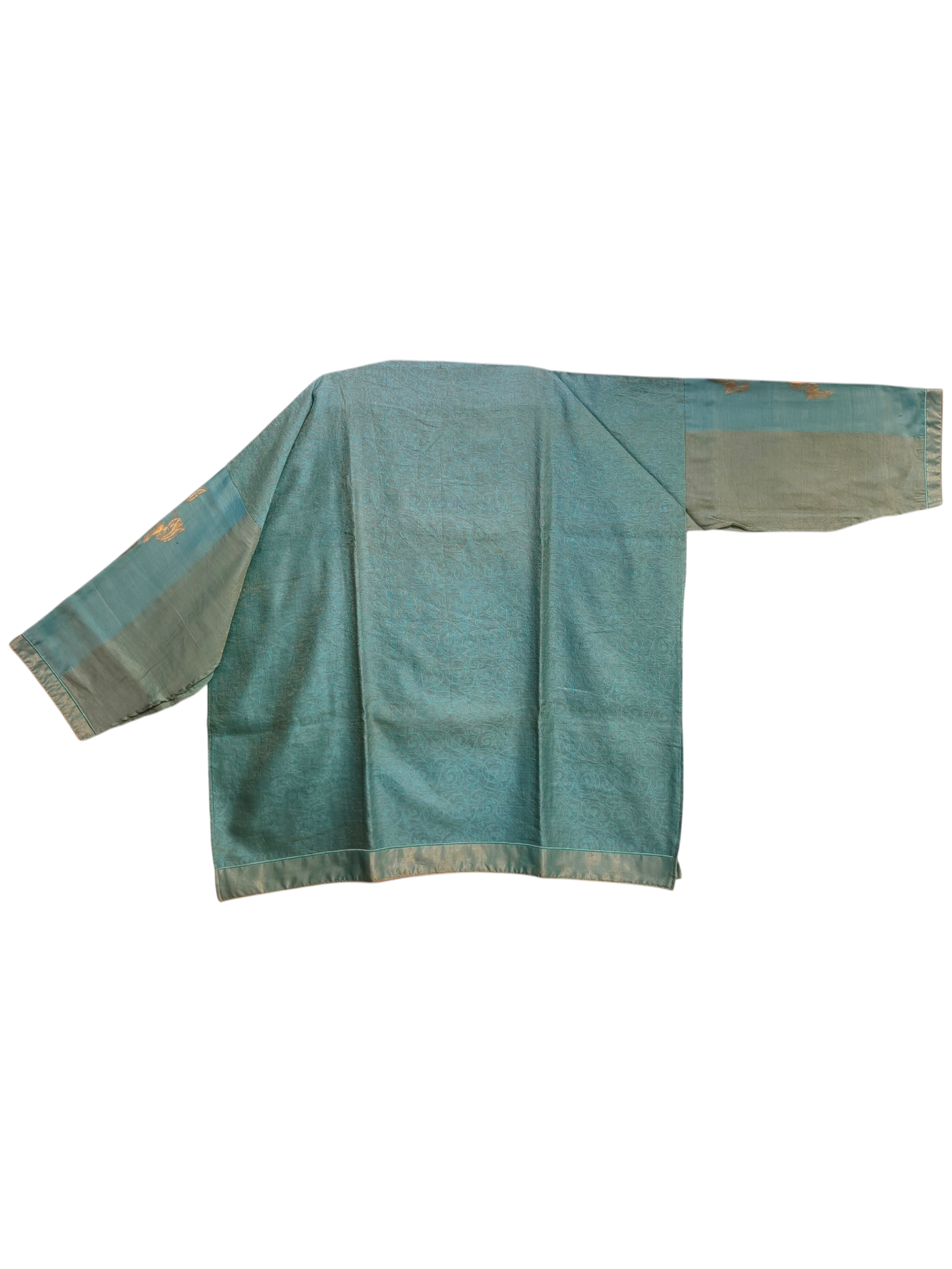 Teal fabric garment on a white background