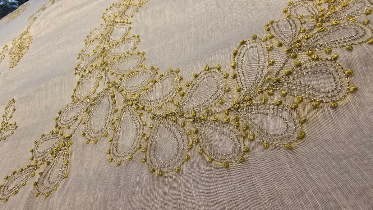 Formal silk linen embroidered Saree