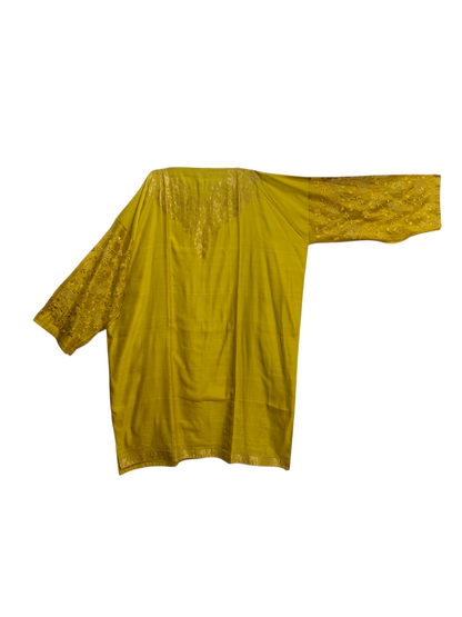 Yellow lace kurta on a white background