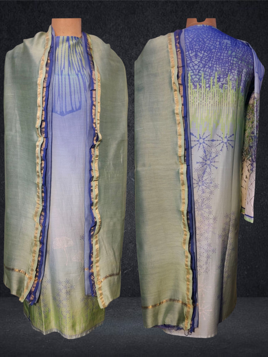 Semi Stitched Chanderi Casual Suitset