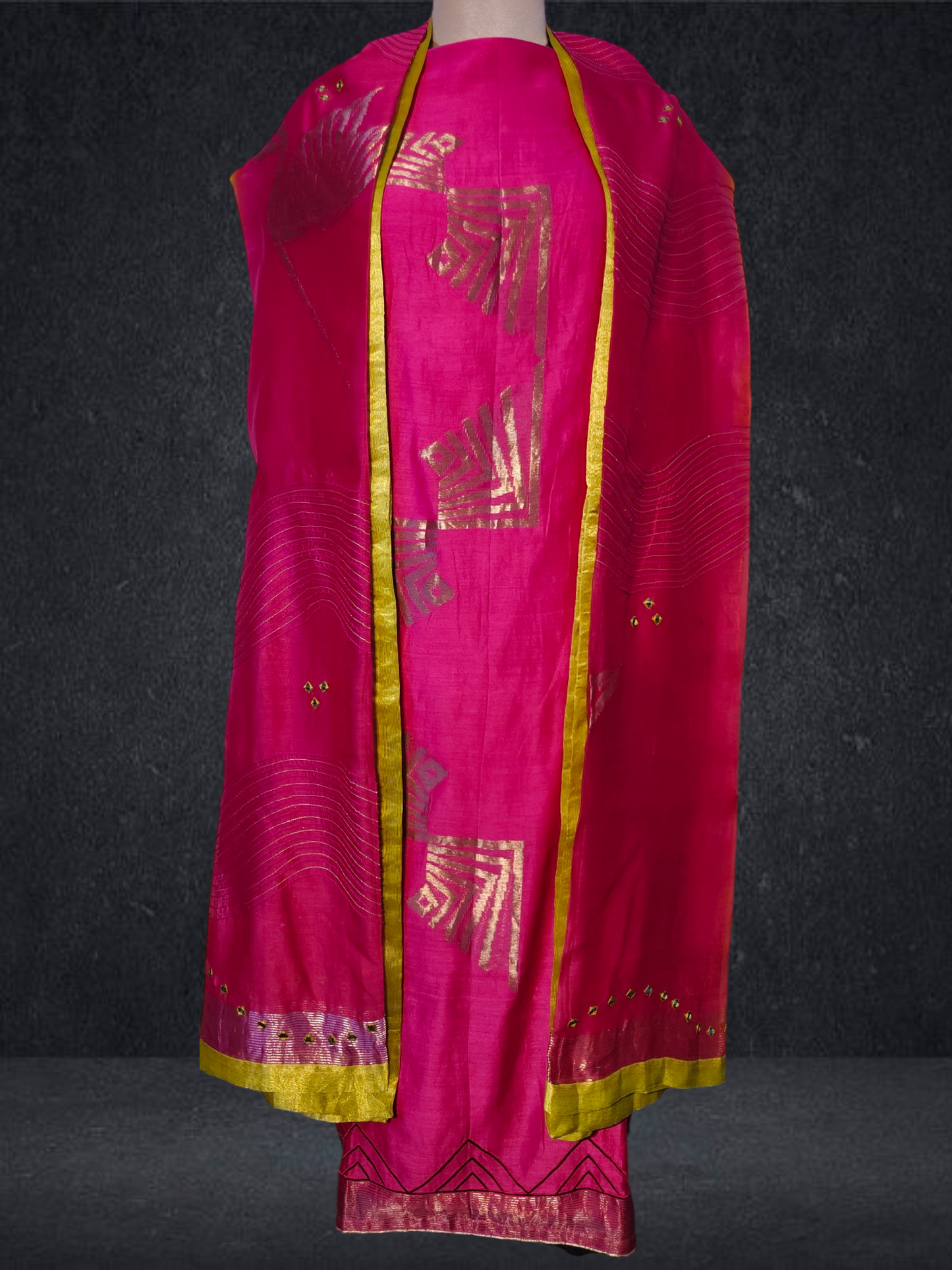 Semi Stitched Formal chanderi Suitset
