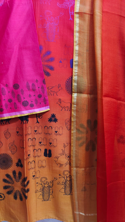 Semi Stitched Chanderi Casual Suitset
