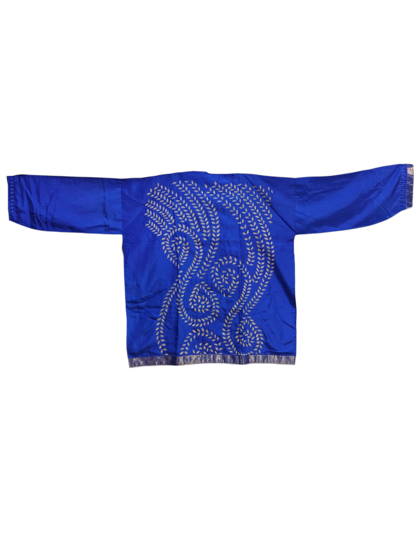Blue tunic with silver embroidery on a white background