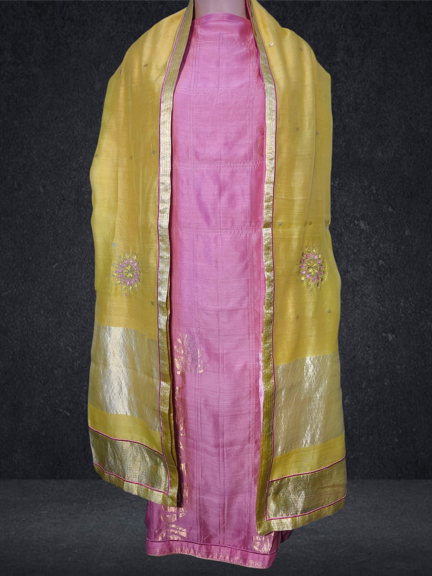 Semi Stitched Formal chanderi Suitset