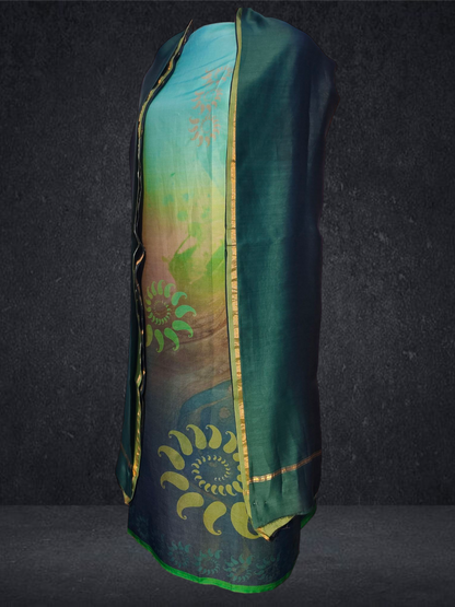 Semi Stitched Chanderi Casual Suitset
