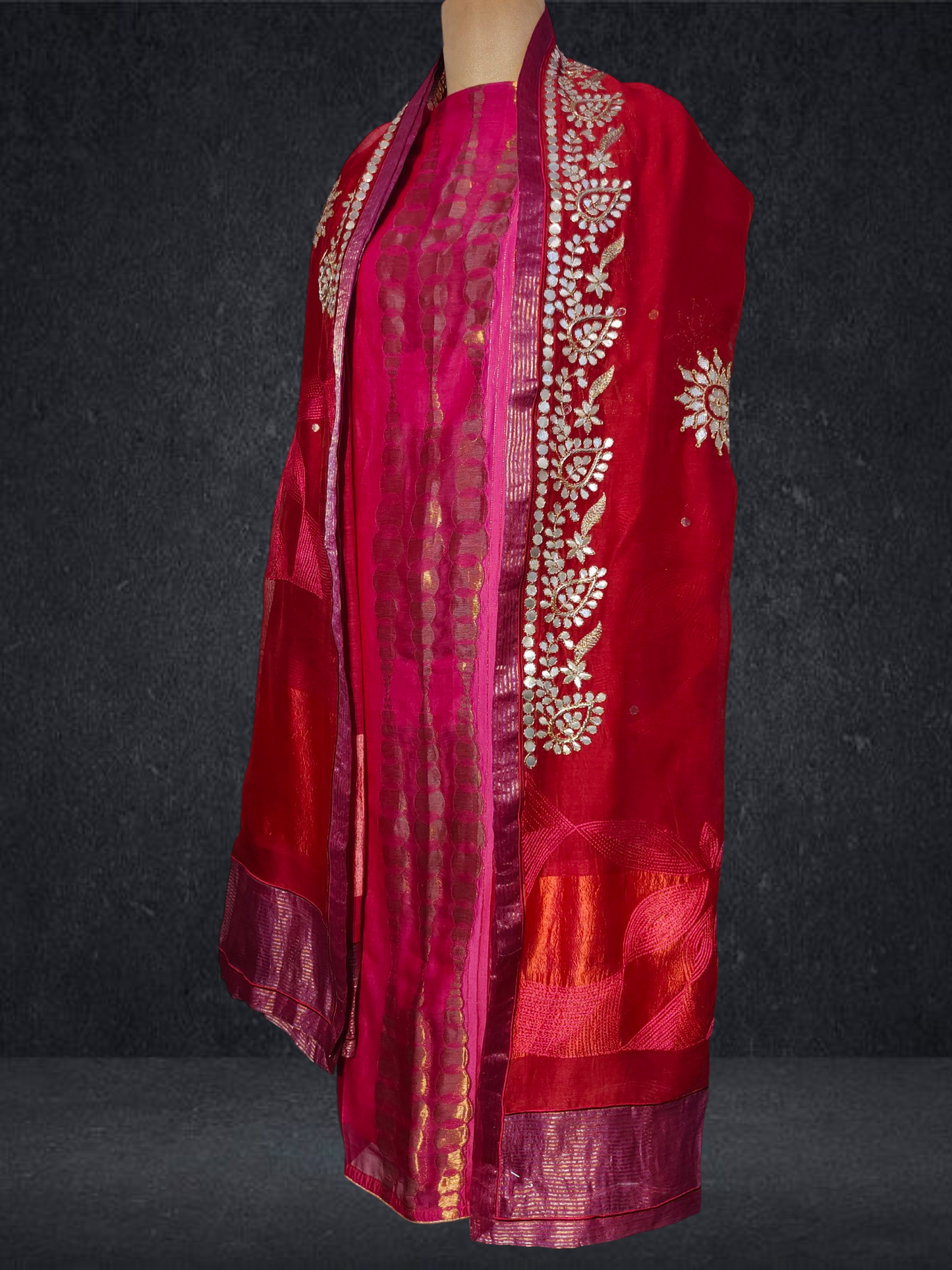 Semi Stitched Formal chanderi Suitset