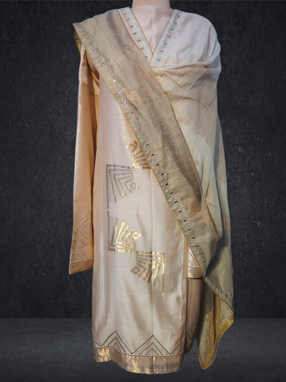 Semi Stitched Chanderi Formal Suitset