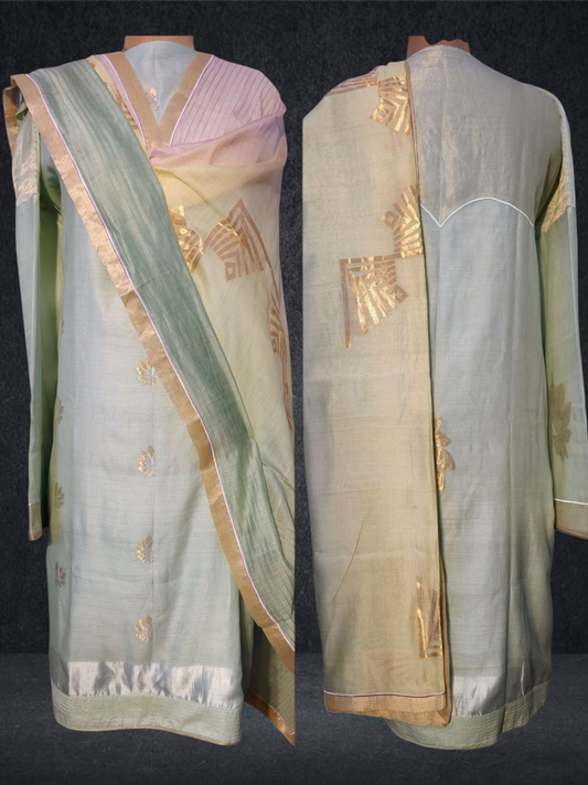 Semi Stitched Formal chanderi Suitset