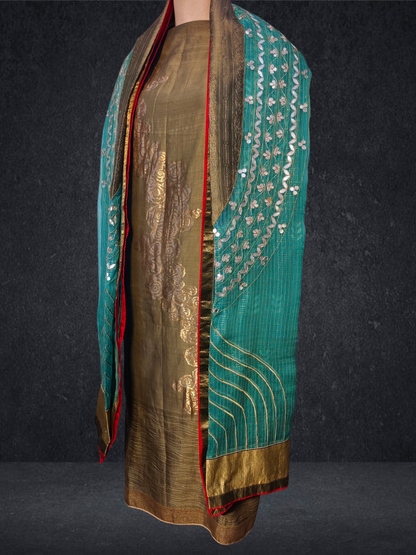 Semi Stitched Chanderi Formal Suitset
