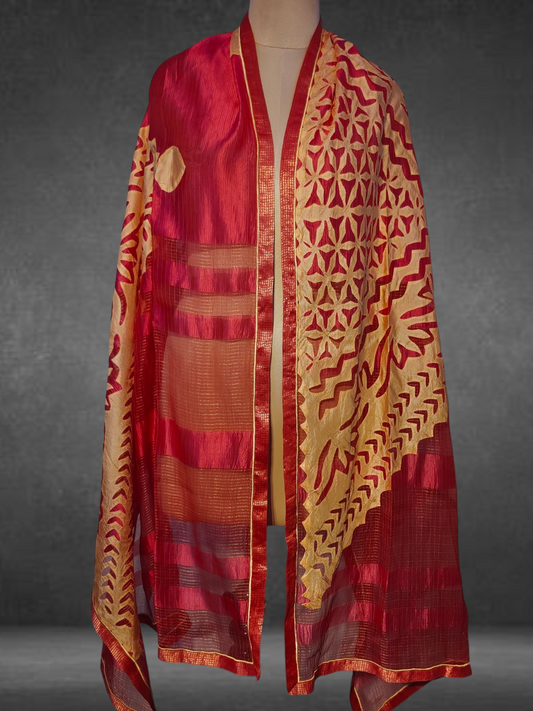 Chanderi Zari Woven Katab Applique Dupatta