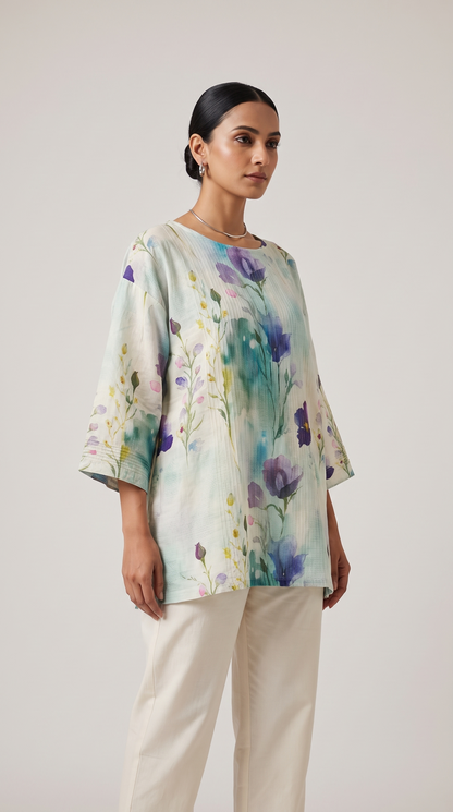 Semi Stitched printed chanderi Tunic