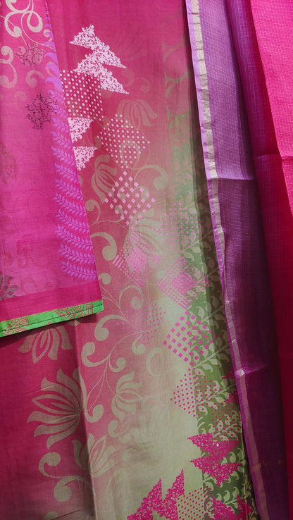Semi Stitched Chanderi Casual Suitset