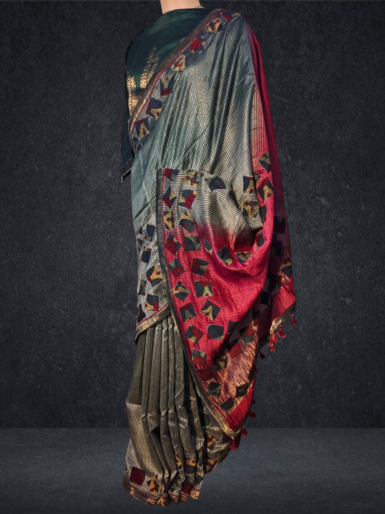 Formal Silk Ajrakh applique Saree VISHAL KAPUR STUDIO