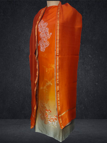 Semi Stitched Chanderi Casual Suitset