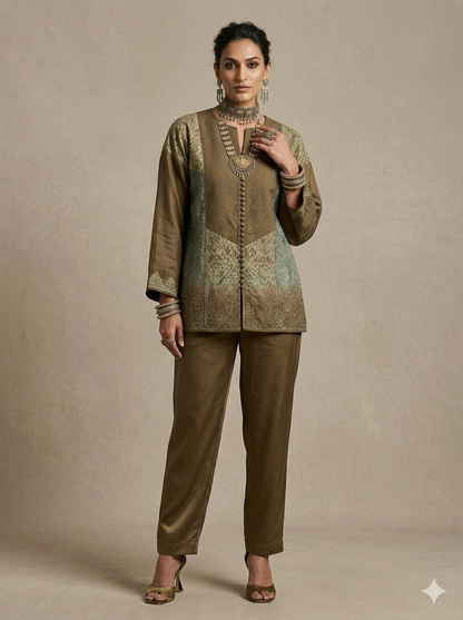 Semi Stitched Chanderi Ajrakh Short Tunic