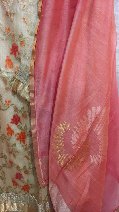 Semi Stitched Chanderi Formal Suitset