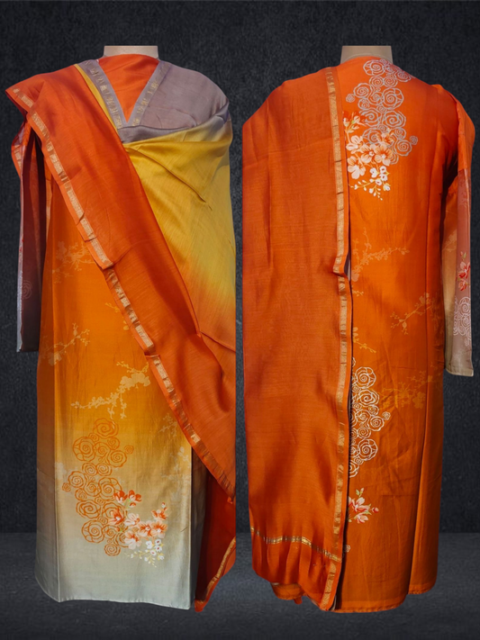 Semi Stitched Chanderi Casual Suitset