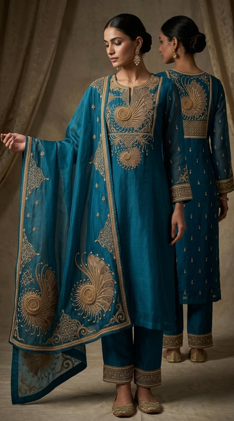 Customised Chanderi Embroidered set