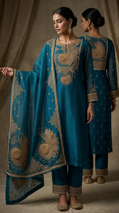 Customised Chanderi Embroidered set