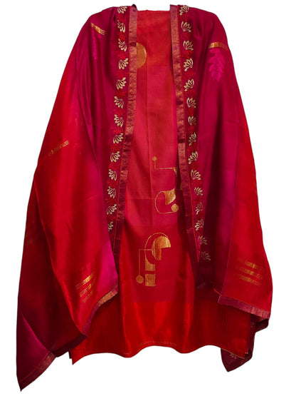 Semi Stitched Chanderi Formal Suitset