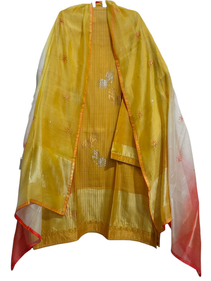 Semi Stitched Chanderi Formal Suitset