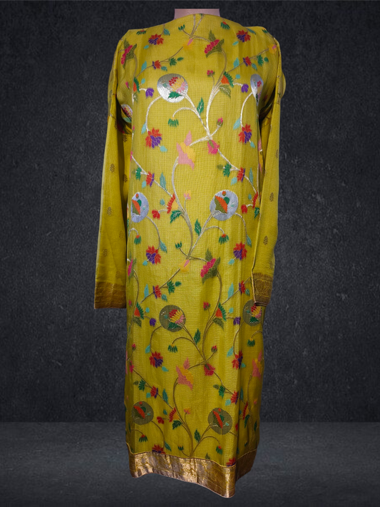 Semi Stitched Formal chanderi Kurta