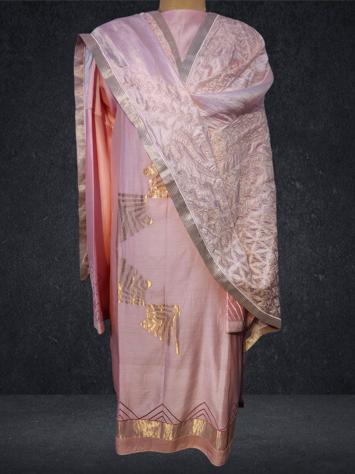 Semi Stitched Chanderi Formal Suitset
