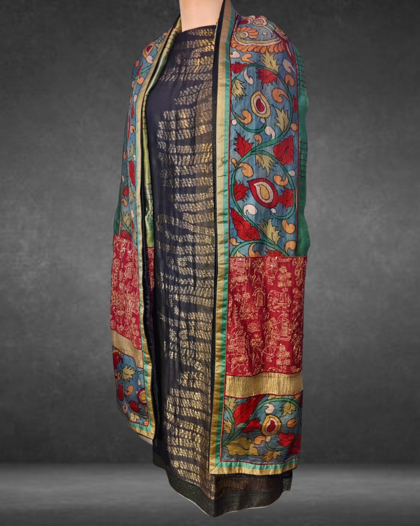 Semistitched Kurta Zari Woven With Kalamkari Dupatta Formal Suitset VISHAL KAPUR STUDIO