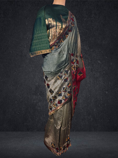 Formal Silk Ajrakh applique Saree VISHAL KAPUR STUDIO