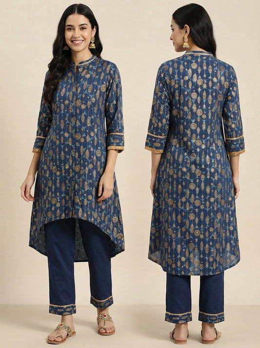 Semi Stitched Cotton Indigo blockprinted coordset